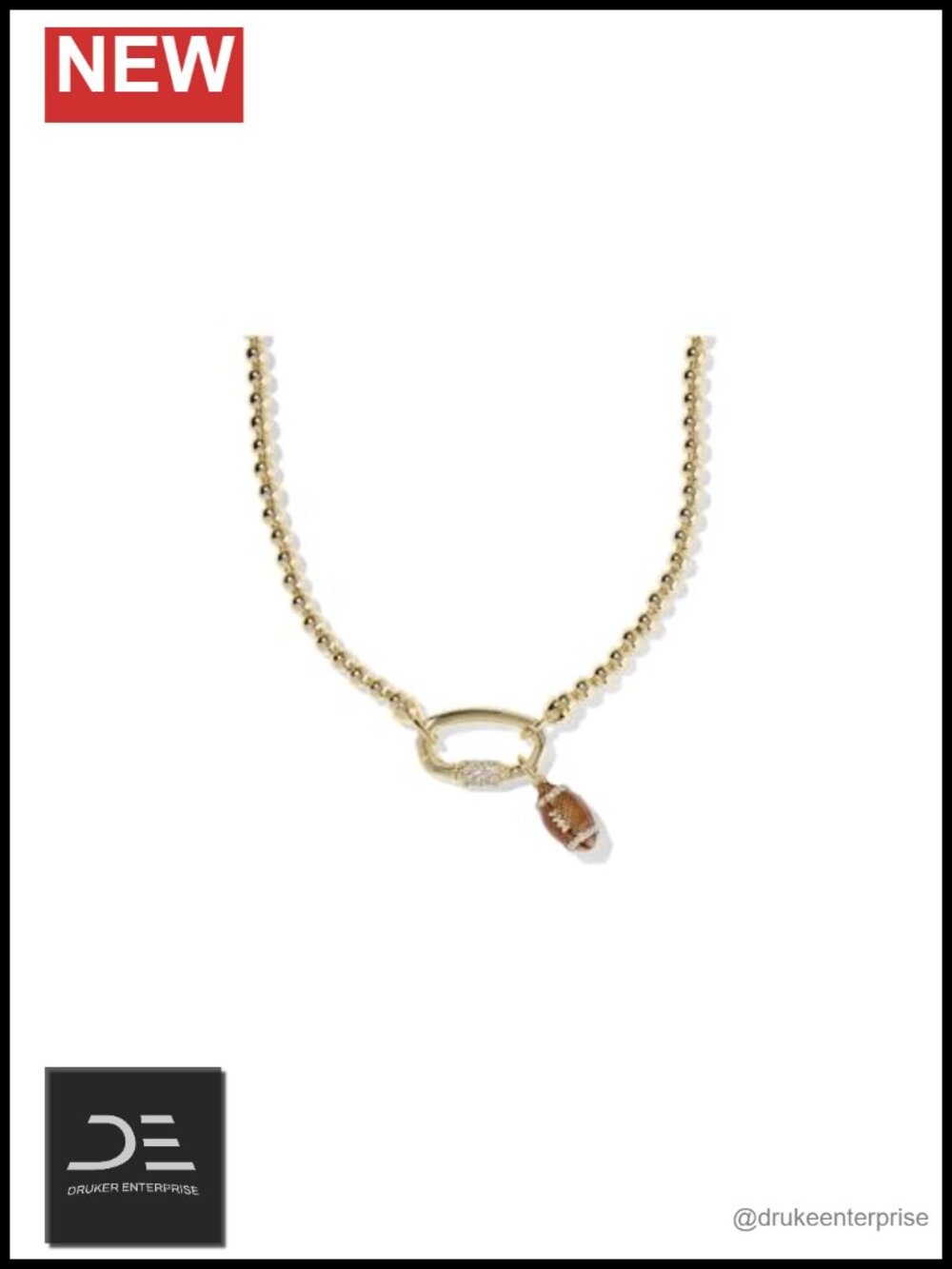 Kendra Scott Football Pendant Necklace Gold Plated Brass Chain